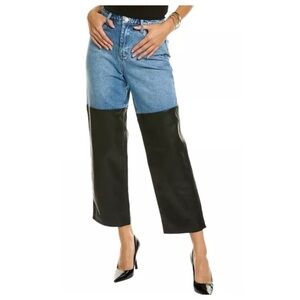 Blank NYC Western Wide Leg Light Denim Faux Leather Colorblock Baxter Jeans | 30